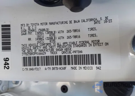 2023 Toyota Tacoma Trd Off Road from USA, damaged, VIN 3TMDZ5BN3PM166629